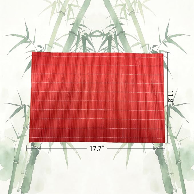 8-Pack Natural Bamboo Placemats Set - Reusable Rectangular Heat Resistant Table Mats for Everyday Use, Camping, Picnics, Party Decor - Easy to Clean & Store, Lightweight (Tangerine Orange)