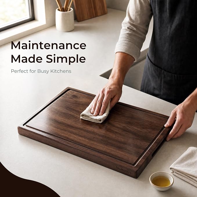 Black Walnut Wood Cutting Boards for Kitchen, 14 Inch Reversible Wooden Cutting Board, Handcraft Solid Hardwood Medium Charcuterie Board Butcher Block Made in USA Kitchen Gift