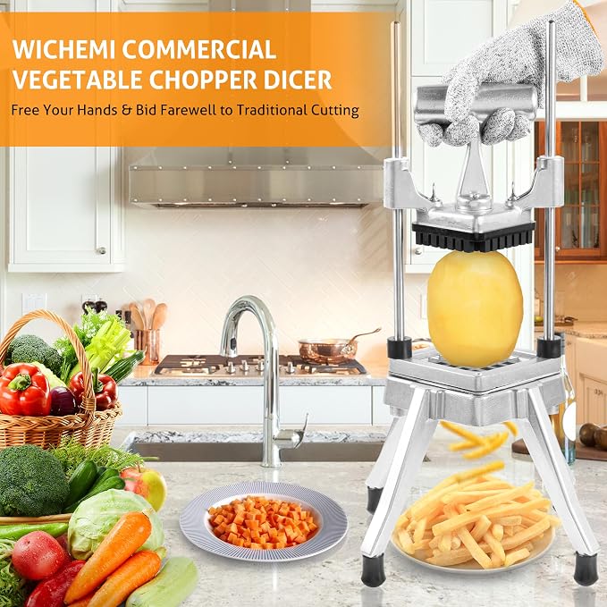 WICHEMI Commercial Vegetable Chopper Fruit Dicer Stainless Food Cutter 1/4" | Commercial Onion Chopper, Stainless Steel Vegetable Fruit Cutter Machine, Manual Food Chopper, For Home Or Commercial Use