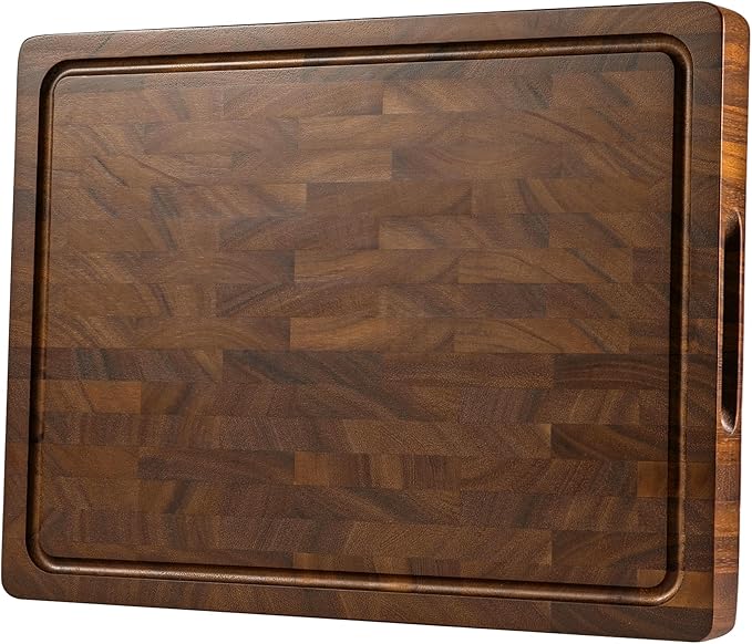 Walnut Wood Cutting Board, End Grain Cutting Boards for Kitchen, Woden Chopping Board with Inner Handle & Juice Groove, Reversible Butcher Block Meal Prep & Serving with Gift Box, 17"×13"×1"