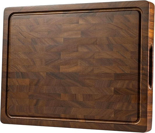Walnut Wood Cutting Board, End Grain Cutting Boards for Kitchen, Woden Chopping Board with Inner Handle & Juice Groove, Reversible Butcher Block Meal Prep & Serving with Gift Box, 17"×13"×1"