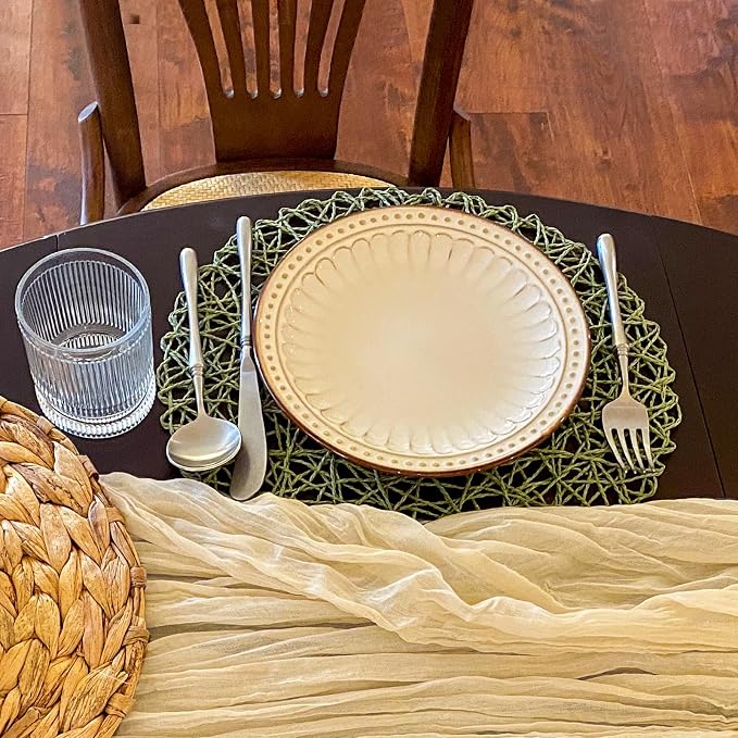 AHHFSMEI Paper Braided Round Placemats Set of 12 Natural Non-Slip Heat Resistant Table Mats for Dining Tables Woven Indoor & Outdoor Place mats(Green,12)