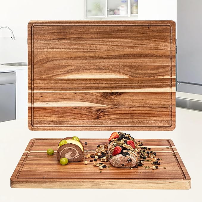 Extra Large Wood Cutting Board for Kitchen, 24" x 18" Acacia Wood Large Butcher Block Cutting Board with Juice Groove, Thick Wooden Chooping Board Carving Board for Meat Turkey Vegetables