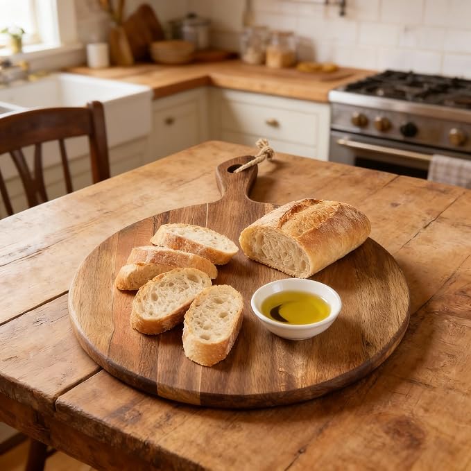 Acacia Wood Cutting Board for Kitchen with Rope on Handle, 16x12 Inch Round Wooden Cutting Boards for Kitchen/Charcuterie Board/Serving Board/Cheese, Bread, Vegetable & Fruits Serving/Pizza Board