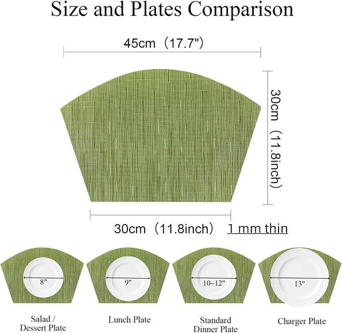 SHACOS Round Table Placemats Set of 7 Wedge Placemat with Centerpiece Round Mat Heat Resistant Table Mats Wipe Clean (7, Green)