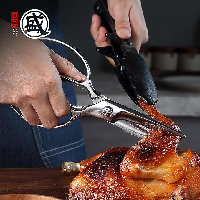 MITSUMOTO SAKARI 8 Inch Kitchen Scissors & Poultry Shears, Removable | 1.4116 Mo-V All Steel, Serrated Edge Design, Bottle & Can Opener, Magnetic Fridge Storage, Left & Right Hand Use