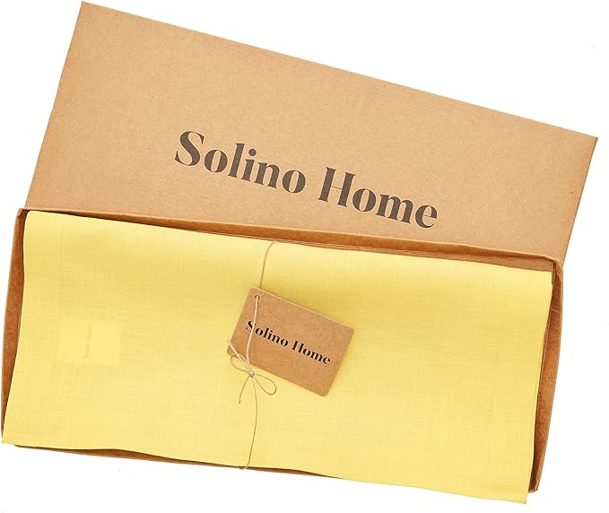 Solino Home Linen Table Runner 48 Inches - 100% Pure Linen Sunshine Yellow Table Runner 14 x 48 Inch Ideal for Dresser and Coffee Tables, Spring, Summer - Fete