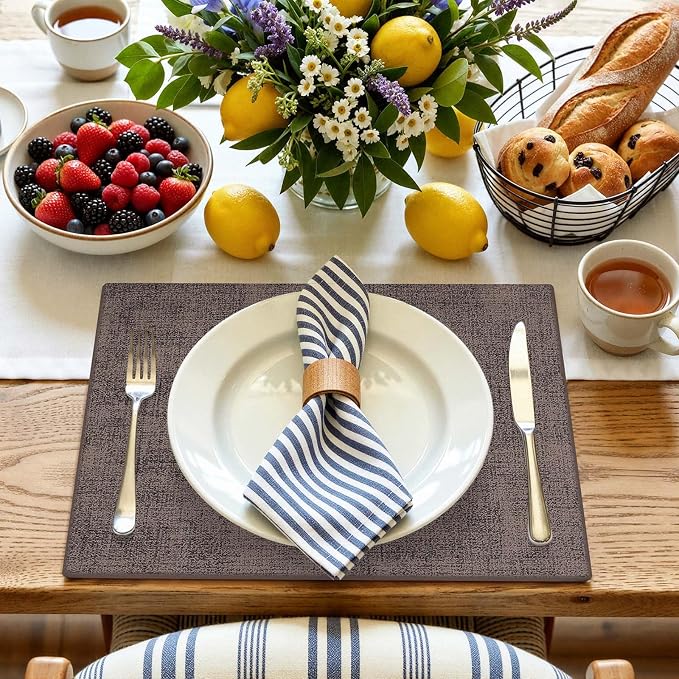 homing Faux Leather Heat Resistant Placemats 8 Packs, Waterproof Wipeable Dining PU Place Mats for Indoor & Outdoor, Easy to Clean, Brown