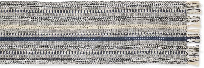 DII Farmhouse Braided Stripe Table Runner Collection, 15x108 (15x113, Fringe Included), French Blue