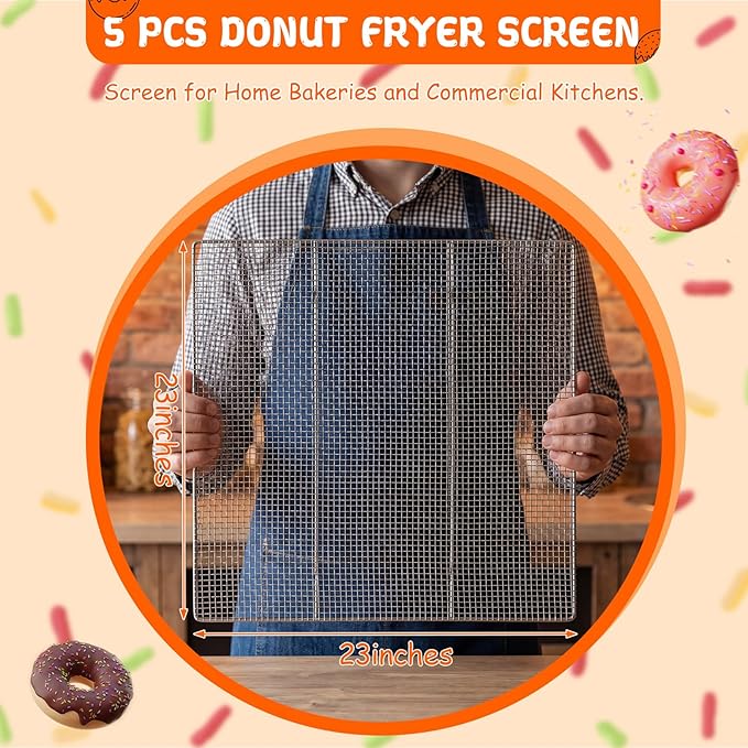 Yaocom 5 Pack 23 x 23 Inch Stainless Steel Bakery Screen, Heavy Duty Wire Cooling Grid for Donuts Bread Pastries, Commercial Baking Tray Insert for Frying Draining Glazing, Oven Safe Mesh Tray