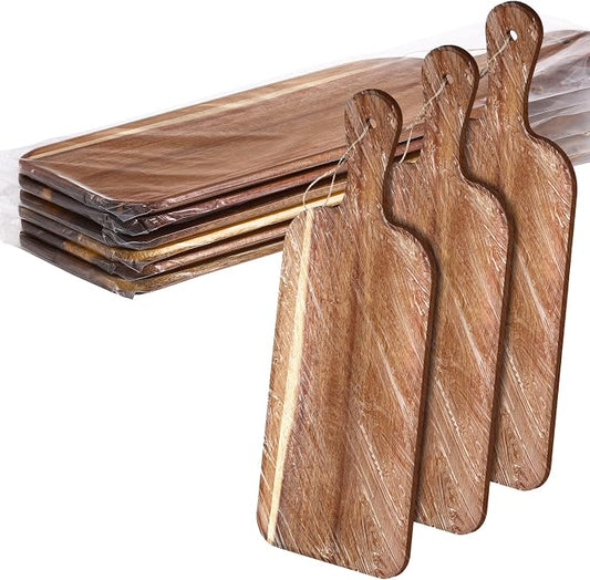 Patelai 6 Pcs Cutting Board Set with Handles Laser Engraving Wooden Charcuterie Kitchen Plain Serving Chopping Board Bulk for DIY Housewarming(Acacia Wood,16 x 5 Inch)
