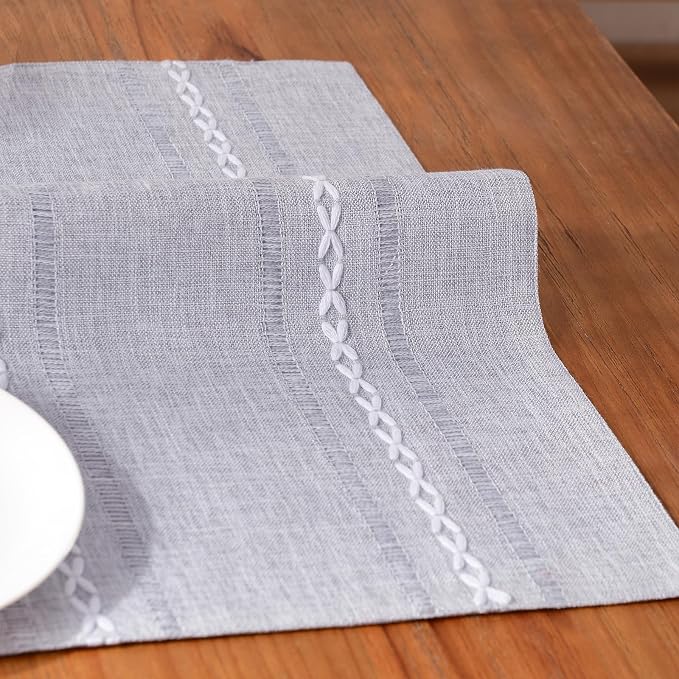 Wracra Cotton Linen Placemats, 12 x 18 Inch Set of 8 Placemats Rustic Hemstitch Place Mats for Kitchen Table and Heat Resistant-Hemstitch Grey