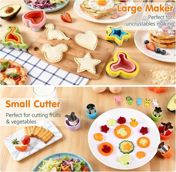 12 Pack Sandwich Cutter and Sealer Set Crustable Bread Decruster DIY Cookie Stamps Mold Vegetable Fruit Cutters Shapes for Kids Back to School Bento Box Accessories