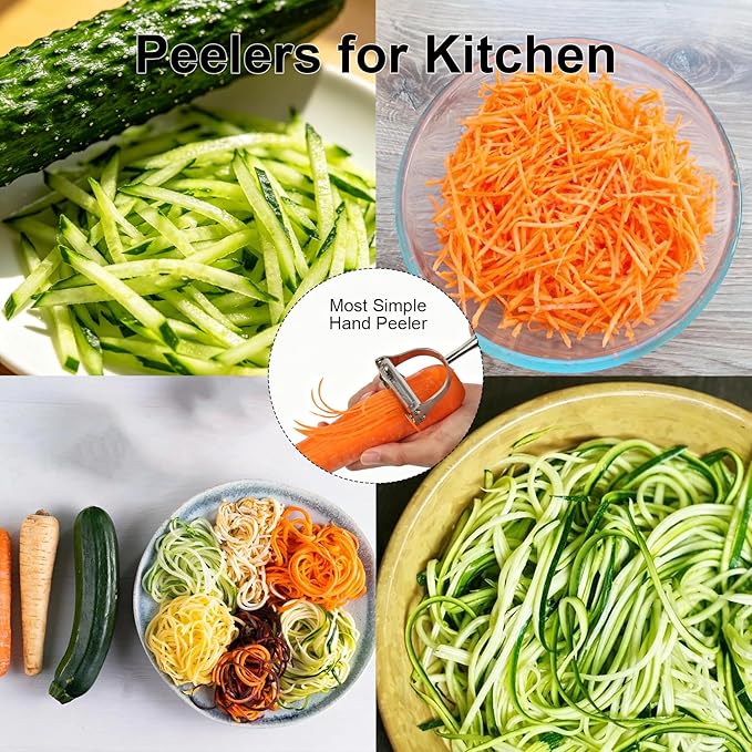 2 in 1 Vegetable Peeler, Stainless Steel Julienne Peeler, Multi-Function Design, Straight-edge blades for Peeling, Serrated blades for Julienne, for Potato Carrot Zucchini Cucumber, Kitchen Gift
