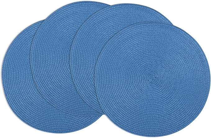 Winknowl Round Braided Placemats Set of 4 Washable Woven Heat Resistant Table Mats for Kitchen Dining Tables 15 inch Round Place Mats (Blue,4pcs)