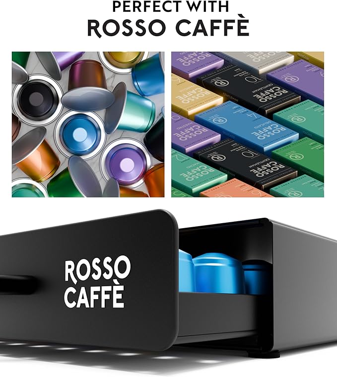 ROSSO CAFFÈ Coffee Capsule Drawer Organizer Compatible with Nespresso Original Machines, Holds 45 Capsules, Space-Saving Countertop Storage, Sleek Design