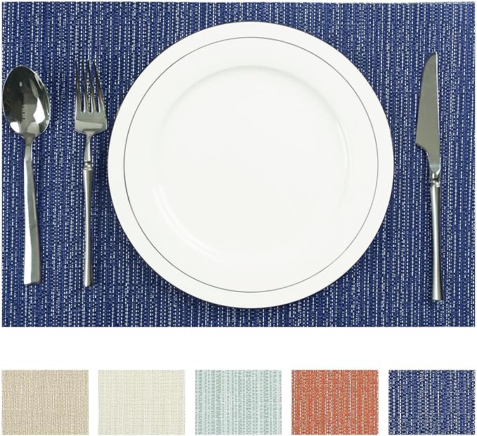 AHHFSMEI Placemats Set of 4 Washable Woven Vinyl Placemats for Dining Table Heat Resistant Non-Slip Stain Resistant Table Mats for Kitchen & Home Decor(Multi Blue,4)