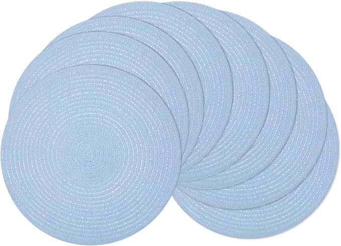 SHACOS Round Braided Placemats Set of 8 Washable 15 inch Round Non Slip Table Place Mats for Dining Tables Wedding Party Decor (Light Blue, 8)