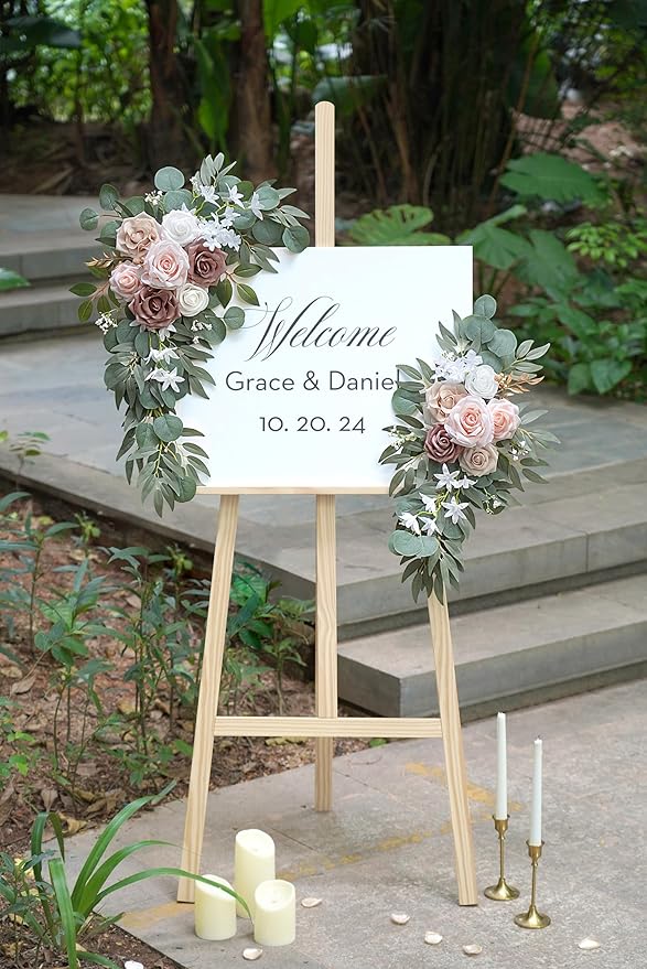 Olalaka Artificial Dusty Rose Flowers Swag Set of 2 for Wedding Welcome Signs Floral Decorations, Wedding Arch Flowers for Wedding Ceremony
