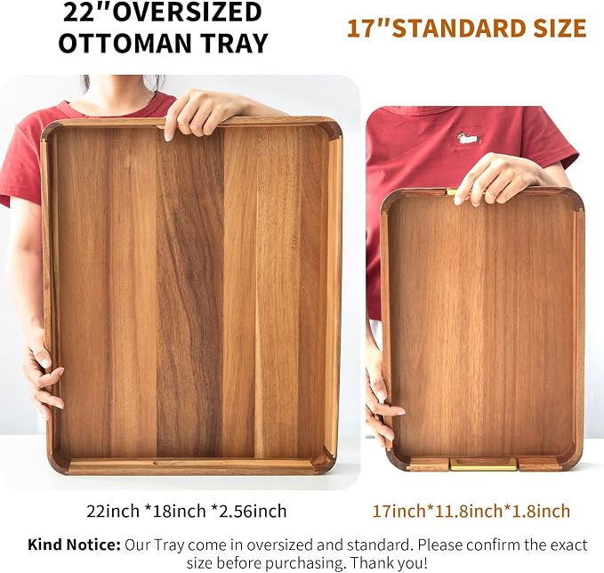 Wooden Serving Tray with Handle 16.7″ Acacia Wooden Tray for Ottoman Rectangle Ottoman Table Tray Serving Tray for Ottoman Decorative Tray for Dinner Breakfast Entertaining Guests