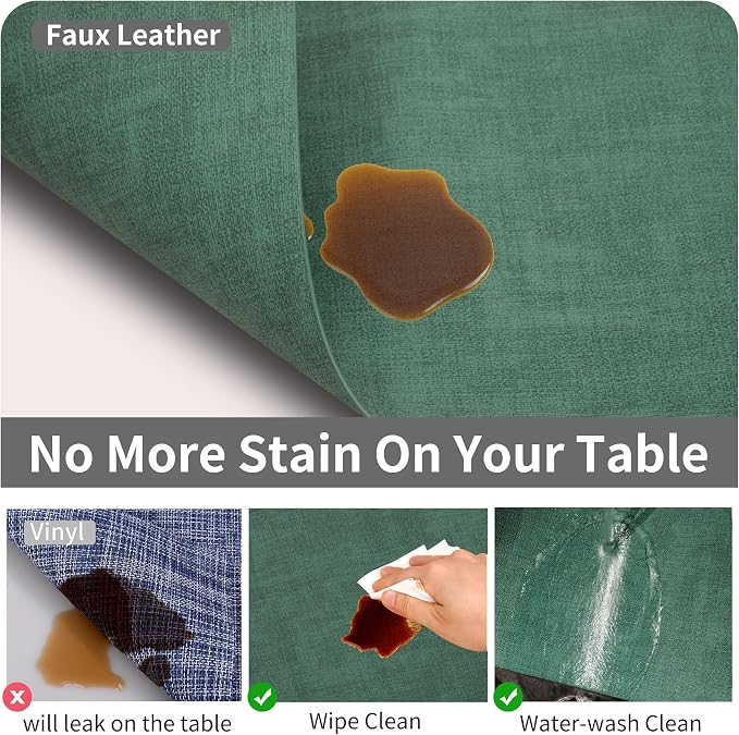 Maxpearl Faux Leather Placemats Set of 6 - Waterproof - Wipe Clean - Heat Resistant - Anti Slip Dining Table Place Mats, Suitable for Indoor & Outdoor Use, 17’’×12’’, Dark Green
