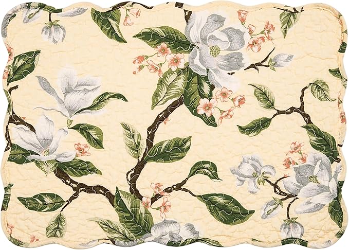 C&F Home Esther 100% Cotton Quilted Vintage Set of 6 Placemats 13" x 19" Spring Springtime Garden Floral Flowers Home Kitchen Dining Dinner Machine Wash Reversible Decor Decoration 13" x 19" Yellow &