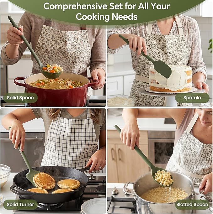 Silicone Kitchen Cooking Utensils Set – 5Pcs Extra Long & Thick Heat Resistant Kitchen Gadgets, BPA Free Non-Stick Cook Tools for Food Prep, Frying, Serving and Basting