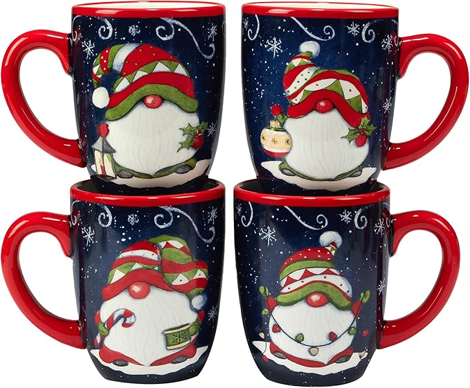 Certified International Holiday Magic Gnomes 16 oz. Mugs, Set of 4