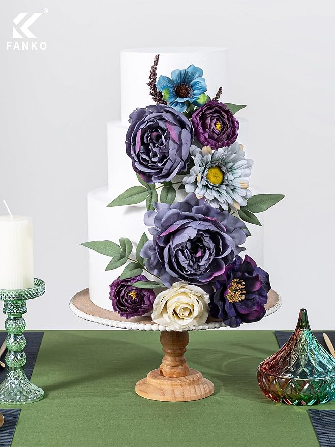 FANKO Artificial Flowers for DIY, Purple Dusty Gray Bule White Faux Flowers Bouquet, Fake Rose Peony Daisy Silk Flowers for Vase, Home Decor, Rustic Wedding, Gothic Events, Party, Anniversaries