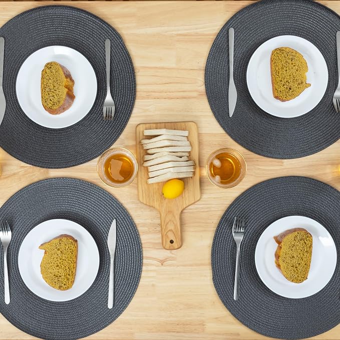 Winknowl Round Braided Placemats Set of 4 Washable Woven Heat Resistant Table Mats for Kitchen Dining Tables 15 inch Round Place Mats (Dark Gray,4pcs)