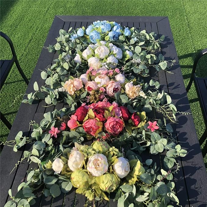H&S BRIDAL Wedding Arch Flowers, 30 Inch Rustic Artificial Floral Swag for Door Lintel, Green Leaves Rose Peony Sunflowers Table Centerpieces Home Decoration