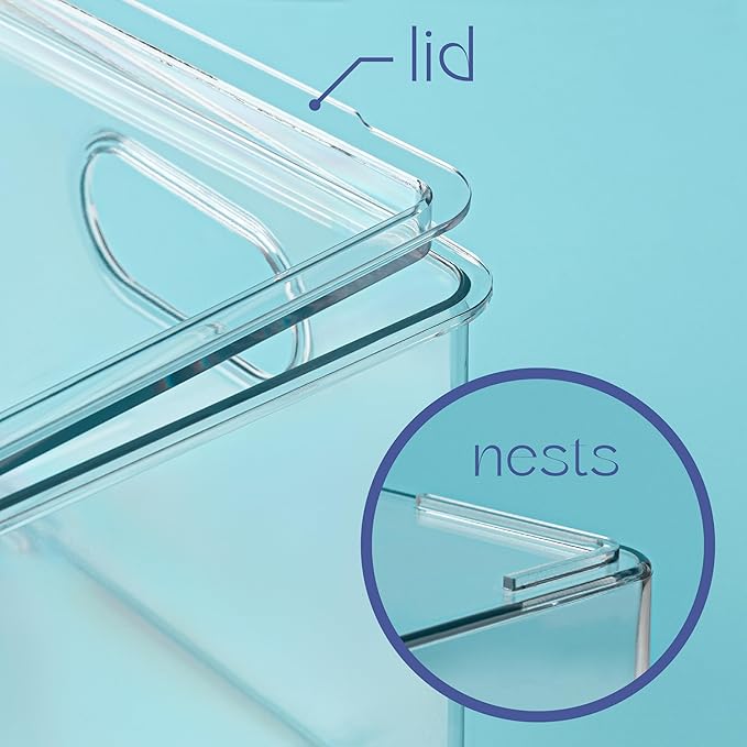 primebox Plastic Clear Stackable Storage Bins with Lids. Great for Pantry or Kitchen Organization. Fridge Organization Containers. Cabinet, Bathroom Organizer. 2 Pack