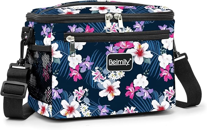 BEIMILY Lunch Box for Men/Women, Small Insulated Lunch Bag, Leak-Proof Soft Cooler Tote Bag, Reusable LunchBox for Work, Travel, Fitness, Picnic with Adjustable Shoulder Strap for Adults(floral white)