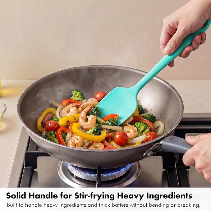 Silicone Spoonula Set: 600ºF Heat Resistant Food Grade Cooking Baking Utensils, Kitchen Flexible Nonstick Rubber Pan Spoon Spatula for Mixing, Scrambling, Scooping (3 Pieces, Aqua Sky)