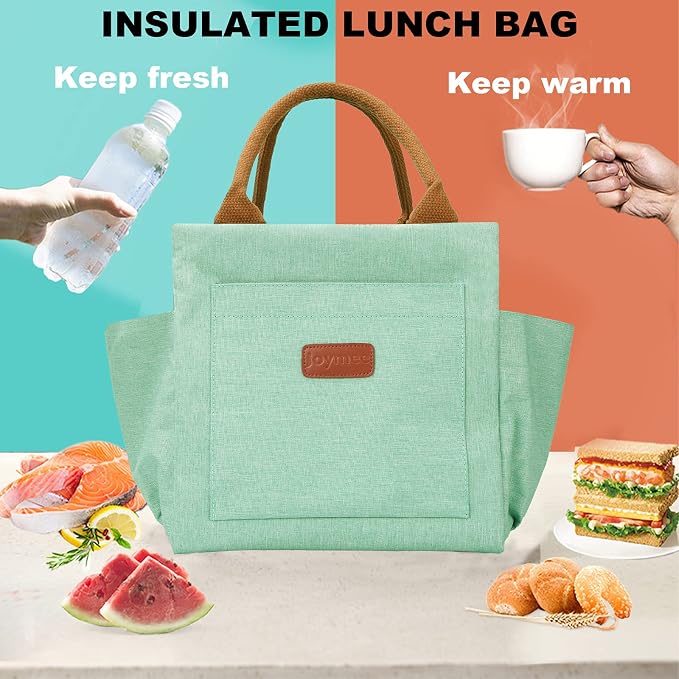 Joymee Insulated Lunch Bag For Women Reusable Lunch Box - Heather Teal | Spacious Storage, Bottle Holder & Pockets, Leakproof Insulated, for Work, Travel, Picnic, Daily Use, for Adult