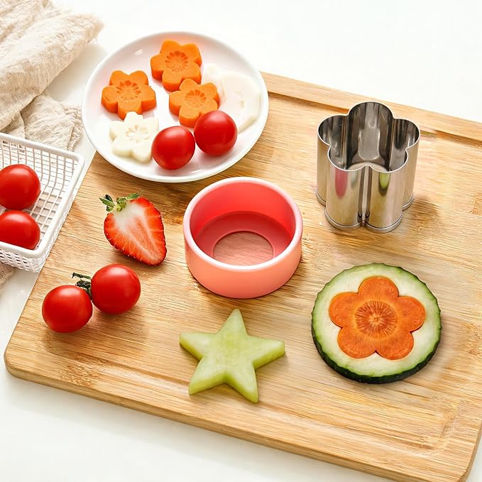 Mini Fruit Vegetable Cookie Cutters Shapes Set - 9Pcs 1.5 inch | Stainless Steel, Detachable PP Covers, Safe for Kids, Dishwasher Safe, Can Cut Cheese, Sandwich, Fondant, Dough, Craft Clay