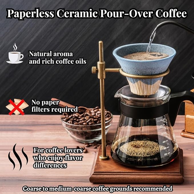Wablade Ceramic Reusable Coffee Filter Dripper, Mt. Fuji, Made in Japan | Paperless pour-over brewing, no paper filters needed, includes dedicated base and saucer for everyday coffee preparation