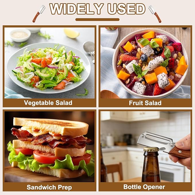 2PCS Premium Vegetable Peeler with Wooden Handle and Bottle Opener, Multifunctional Vegetable Peeler, 2-In-1 Stainless Steel Blade Peeler Knife for Potato Fruit Pineapple Pumpkin Papaya Carrot (A)
