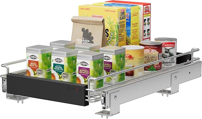 Expandable Pull Out Cabinet Organizer, Slide Out Drawers for Kitchen Cabinets, Heavy Duty Storage Drawers, Chrome Plated Cabinet Wire Shelf, Adjustable Width 12.5~20.2" W x 17.3" D×3..8“H