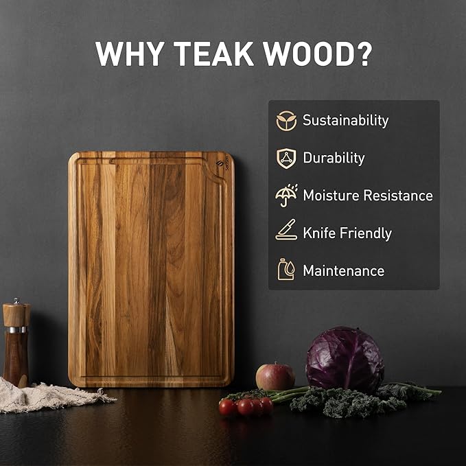 Teak Wood Cutting Board 17inch Wooden Chopping Board Bamboo High-end Mother Gifts Best Mama Mommy Christmas Xmas Birthday Law Step Stepmom Stepmother Have Everything Good Unique Present XL