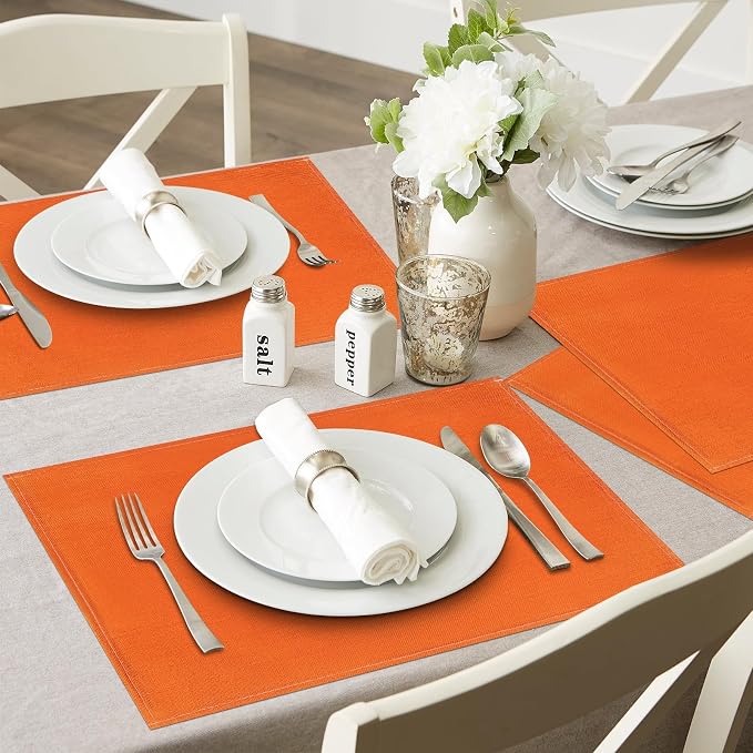 Niviy Orange Fall Placemats Set of 6, 12x18 Inch Washable Easy to Clean Heat-Resistant Anti-Skid Indoor Outdoor Table Mats for Holiday Party Kitchen Dining Room Decoration