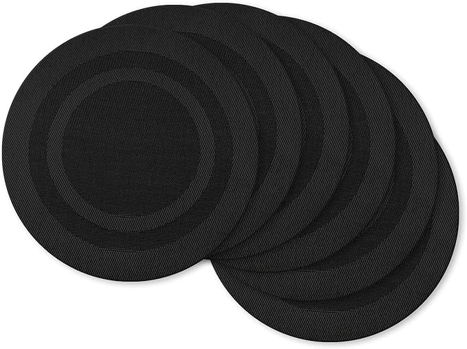DII PVC Tabletop Collection Woven Indoor/Outdoor, Round Placemat Set, 13.75", Black, 6 Piece