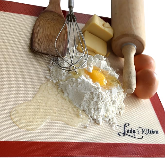 Silicone Baking Mat, 3-Pc Set by Ludy's Kitchen - Replaces Parchment Paper - Professional Grade Bakeware - Non-Stick, Durable, & Reusable Sheet Pan Liners - Great Gift Ideas
