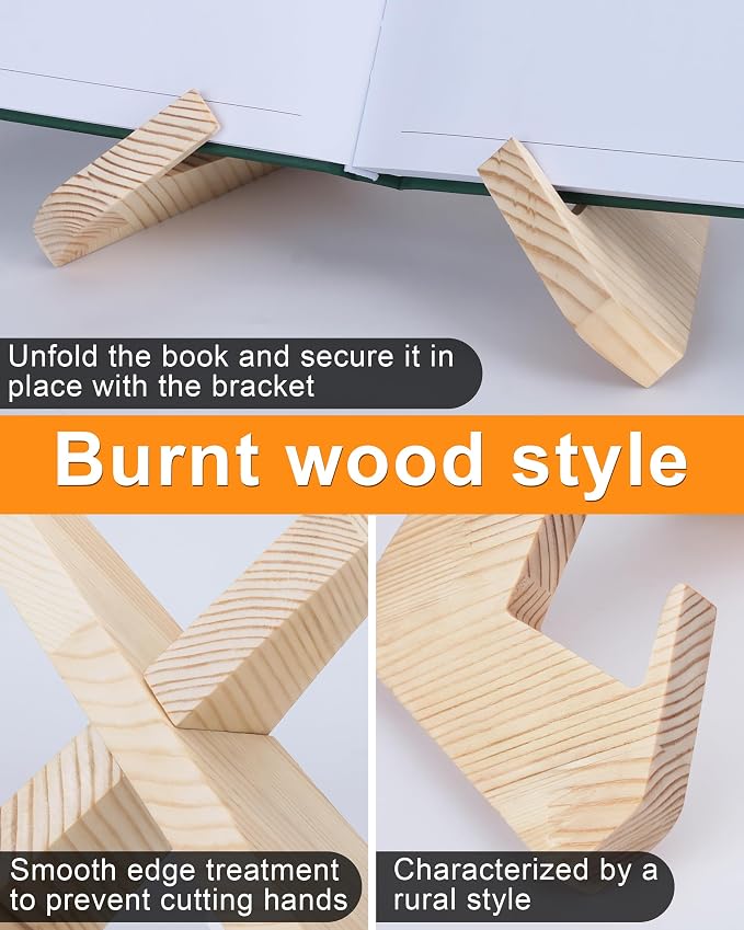 Cookbook Stand for Kitchen, Wooden Cookbook Holder, Rustic Cook Book Holder Stand with Natural Wooden Grains, Recipe Book Holder for Kitchen Counter Gift for Home Chefs Cook Lovers