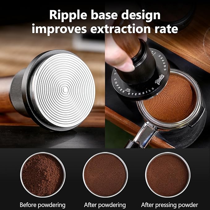 Bincoo 58mm Espresso Tamper,30lb Consistent Pressure Coffee Tamper with Stainless Steel Ripple Base,Barista Espresso Tamper Wood Handle for Home Coffee Espresso Accessories(Silver, 58mm)