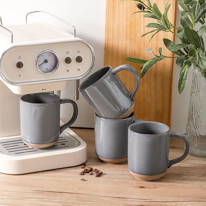Ceramic Coffee Mugs Set of 4, 14oz Coffee Cups with Large Handle, Stoneware Two-Tone Tea Mugs for Latte and Cappuccino,Slate Gray Speckled, Terracotta Base,Housewarming Gift,Dishwasher&Microwave Safe