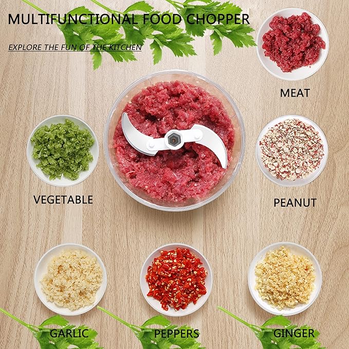 Manual Food Processor Vegetable Chopper, ZWCEGND 1000ML Onion Chopper Hand Pull String Garlic Chopper Mincer, Whisk and Smoothie Blender