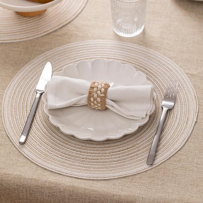 Round Placemats Set of 4 Woven Placemats Washable Braided Table Mats for Dining Table Heat Resistant Non-Slip Circle Place Mats(Cream)