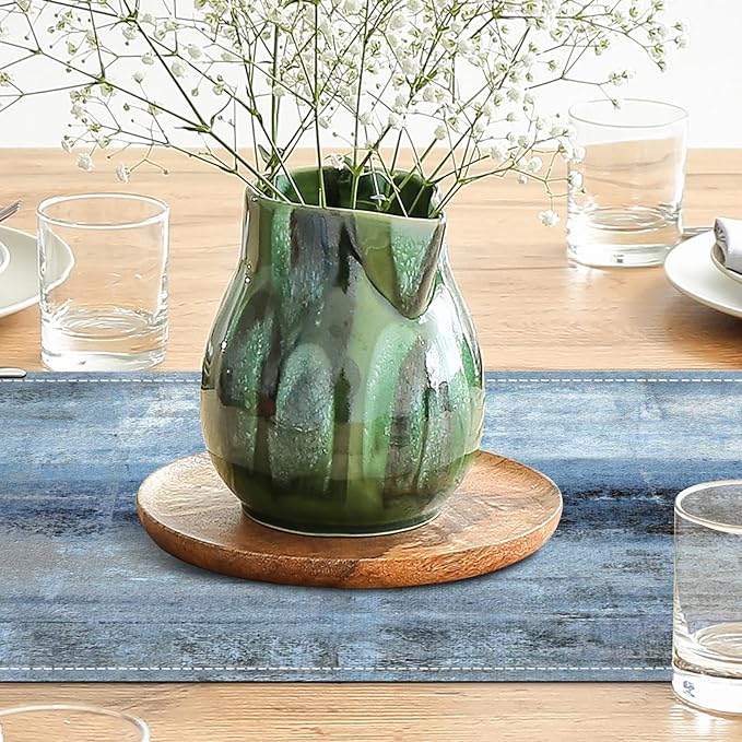 Blue Grey Table Runners Modern Art Farmhouse Linen Table Runners Dresser Scarves Retro Rustic Style for Party Kitchen Dining Table Coffee Holiday Party Decor (13"x 90", Blue Grey)