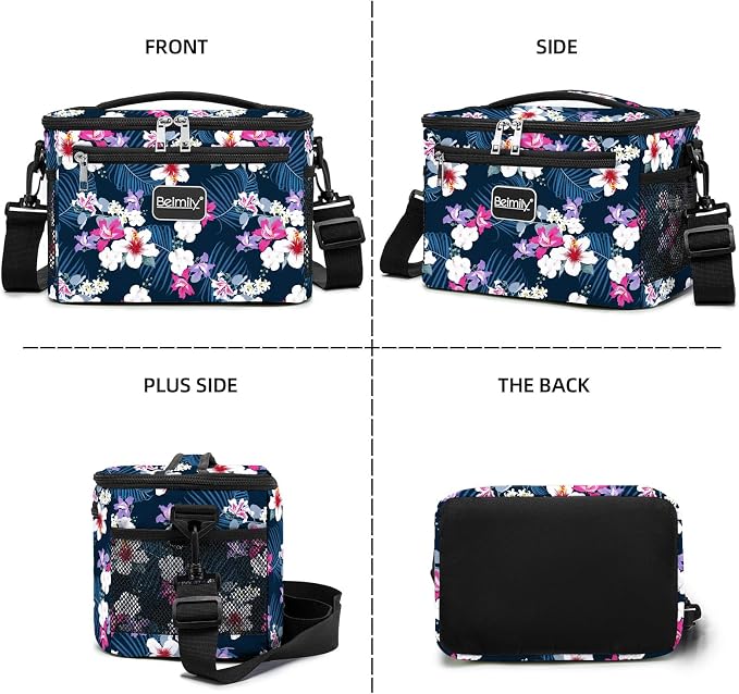 BEIMILY Lunch Box for Men/Women, Small Insulated Lunch Bag, Leak-Proof Soft Cooler Tote Bag, Reusable LunchBox for Work, Travel, Fitness, Picnic with Adjustable Shoulder Strap for Adults(floral white)